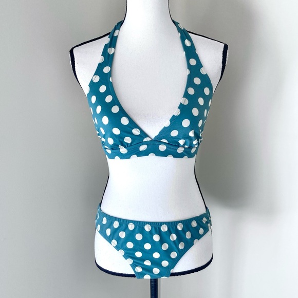 J Crew Teal and Cream Polka Dot Bikini Size M - Picture 1 of 8
